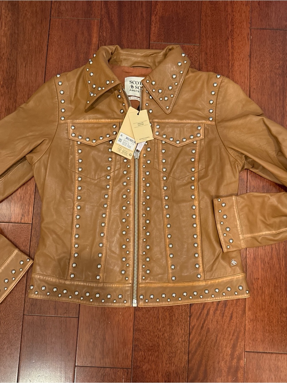 Scotch & Soda Tan Leather Studded Jacket